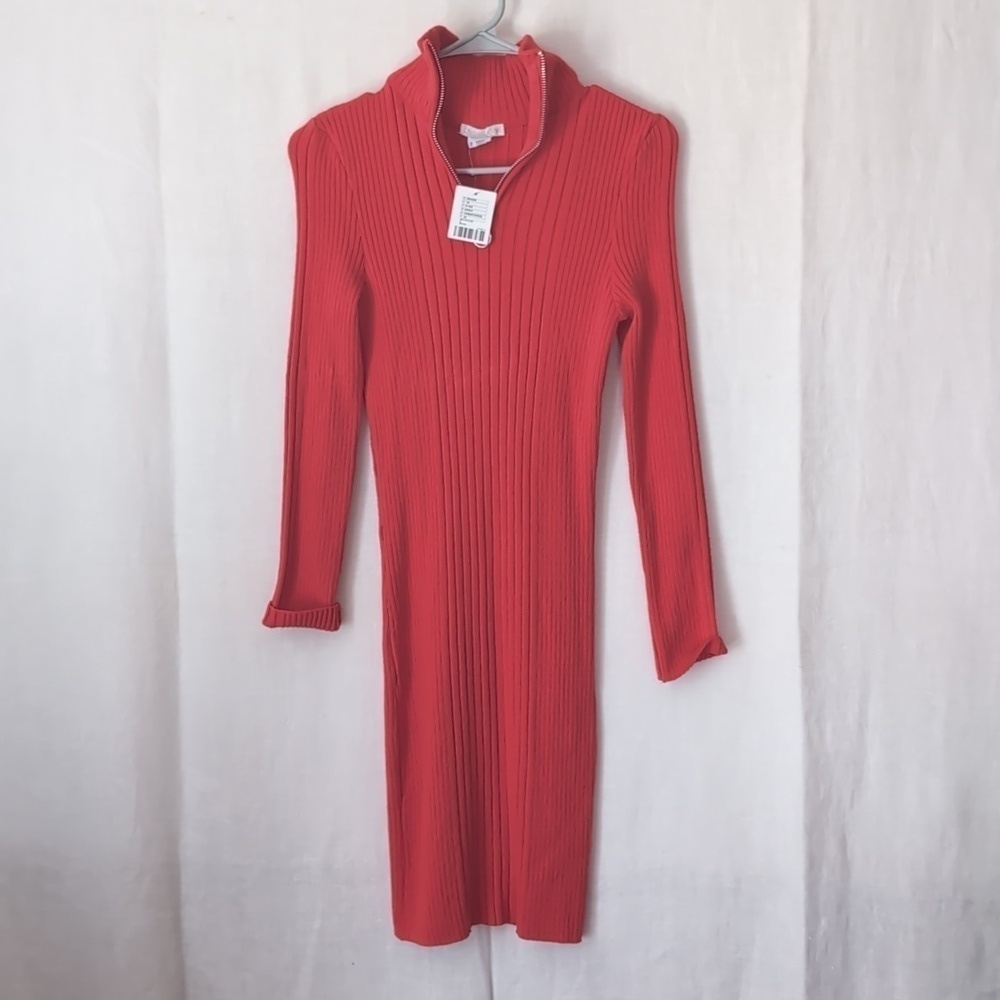 Cooperative By Urban Outfitters Red Ribbed Midi Quarter Zip Dress Size Small Nwt